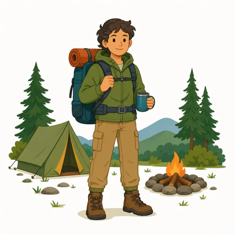 outdoorsman（野外活動愛好家・名詞）の覚え方イラスト — この意味では、outdoorsman を「自然の中で活動することに慣れ、経験や技術を備えた人」として覚えます