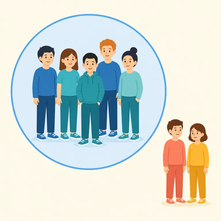 outgroup（外集団・名詞）の覚え方イラスト — out + group の形をそのまま使って覚える
