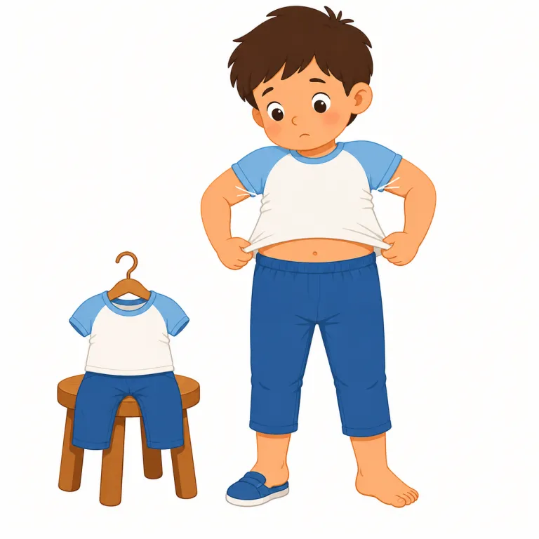 outgrowing（成長してこれまで合っていたものに合わなくなる・動詞）の覚え方イラスト — outgrowing は grow「成長する」に out-「越えて外へ」が付いた形で、成長の結果、以前は合っていた物や関心のサイズを越えてし…