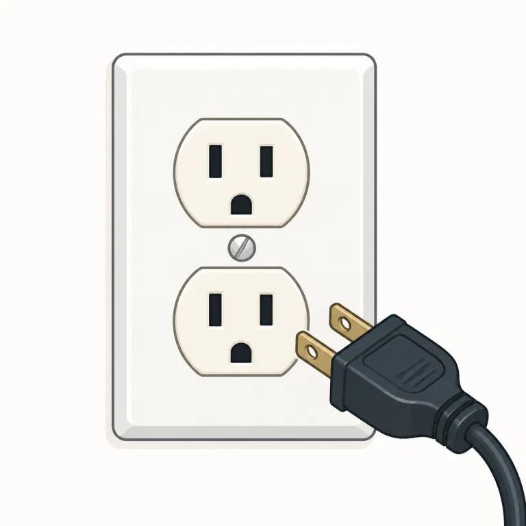 outlet（コンセント、差し込み口・名詞）の覚え方イラスト — この意味の outlet は、米語で壁などにある電源の「コンセント」を指す語です