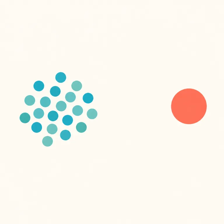 outlier（外れ値・名詞）の覚え方イラスト — out が「外」、-er が「もの・人」と見えるので、まず「集団の外にいるもの」とつかむと覚えやすい