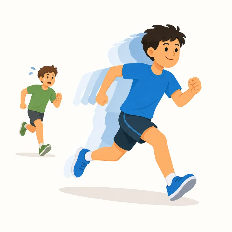 outpacing（上回る・動詞）の覚え方イラスト — pace は「ペース・速度」