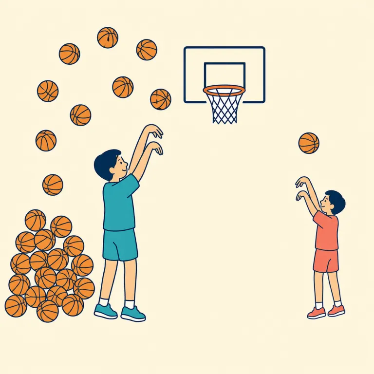 outshot（撃ち勝った・動詞）の覚え方イラスト — shoot の過去形 shot に out-「相手を上回って」が付いた形と考えます