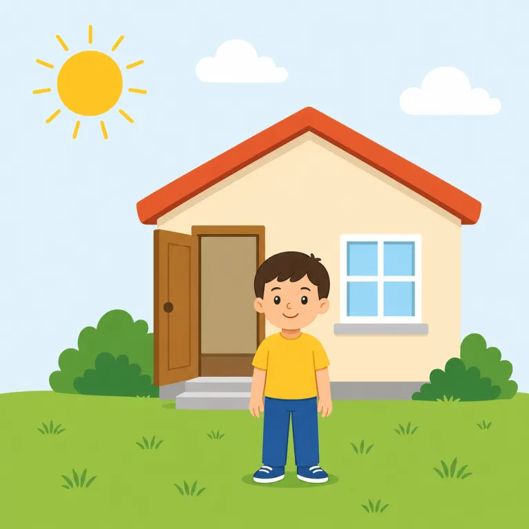 outside（外で、外に・副詞）の覚え方イラスト — outside を「外側のほうへ」と方向を足す小さな標識として覚えましょう