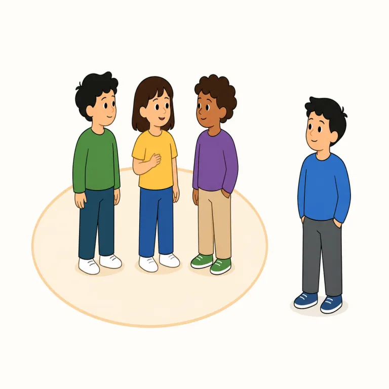 outsider（部外者・名詞）の覚え方イラスト — out + side + -er で「外側にいる人」と分解できます