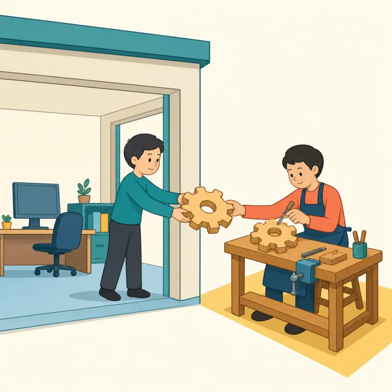 outsource（外部委託する・動詞）の覚え方イラスト — out + source で、「仕事の供給源 source を外 out に出す」と捉えると覚えやすい語です