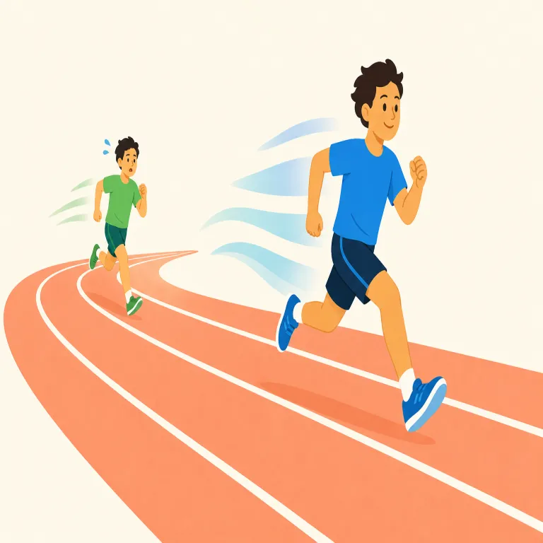 outstripped（上回る・動詞）の覚え方イラスト — out- は outnumber「数で勝る」、outperform「成績で上回る」のように「相手より外へ出る、上に出る」感覚を作ります
