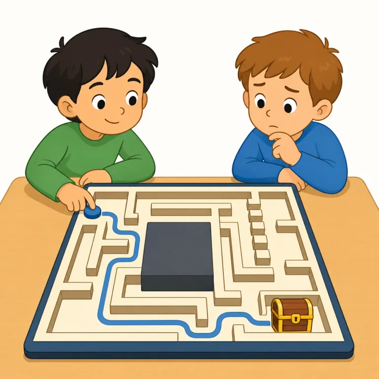 outwit（出し抜く・動詞）の覚え方イラスト — witty（機知に富む）や wit（機知）を知っていれば、out- が「上回る」方向を足して、outwit は「知恵で相手の上を行く」と覚えやすい