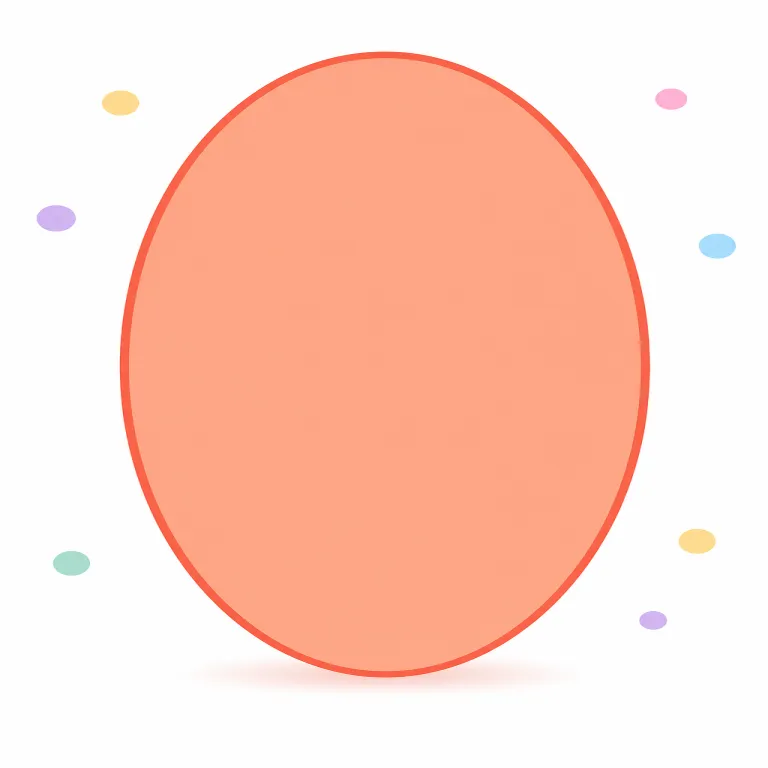 oval（楕円形・名詞）の覚え方イラスト — 名詞の oval は draw an oval や put an oval around the word のように、「描く・囲む・選ぶ」対象になる形として覚えると使い分けやすいです