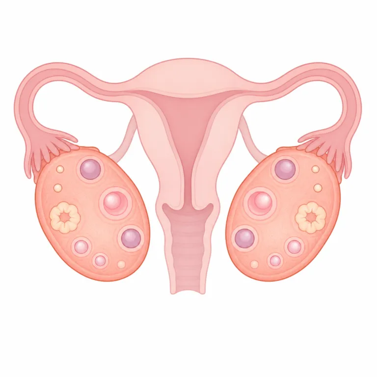 ovary（卵巣・名詞）の覚え方イラスト — ovary は単体で覚えるより、ovulation（排卵）, ovarian cancer / cyst などの関連語とまとめると残りやすい語です