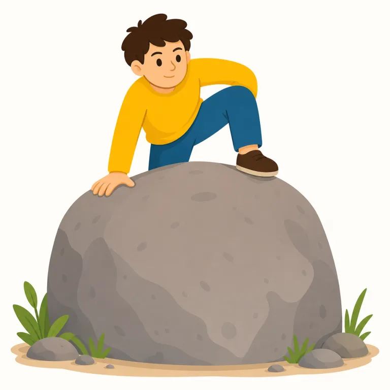 overcome（克服する・動詞）の覚え方イラスト — `come` は「来る」だが、`overcome` は `over` が付いて「上を越えて行く」と捉えると覚えやすい