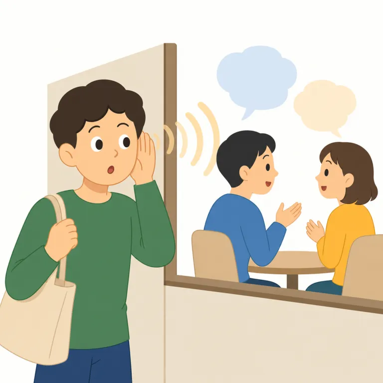 overhear（（偶然）耳にする・動詞）の覚え方イラスト — まず hear「聞こえる」を土台に置く