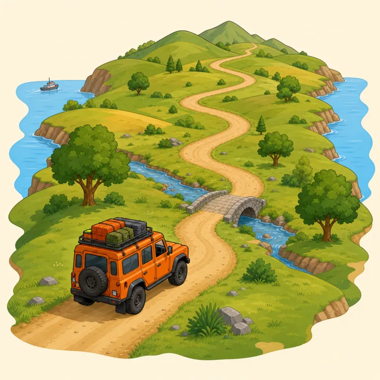 overland（陸路・形容詞）の覚え方イラスト — overland は over + land で、まず land を見て「陸」が土台だとつかむと覚えやすい語です