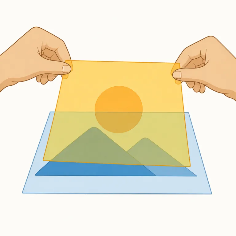 overlaying（重ね合わせる・動詞）の覚え方イラスト — まず lay「置く」を軸に覚えるとよい