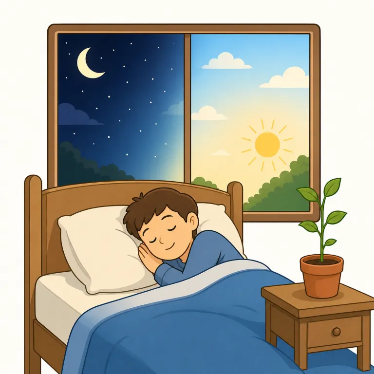 overnight（一晩中・副詞）の覚え方イラスト — overnight を副詞で見ると、「夜を越えるようにそのまま続ける」という時間の流れが中心になる