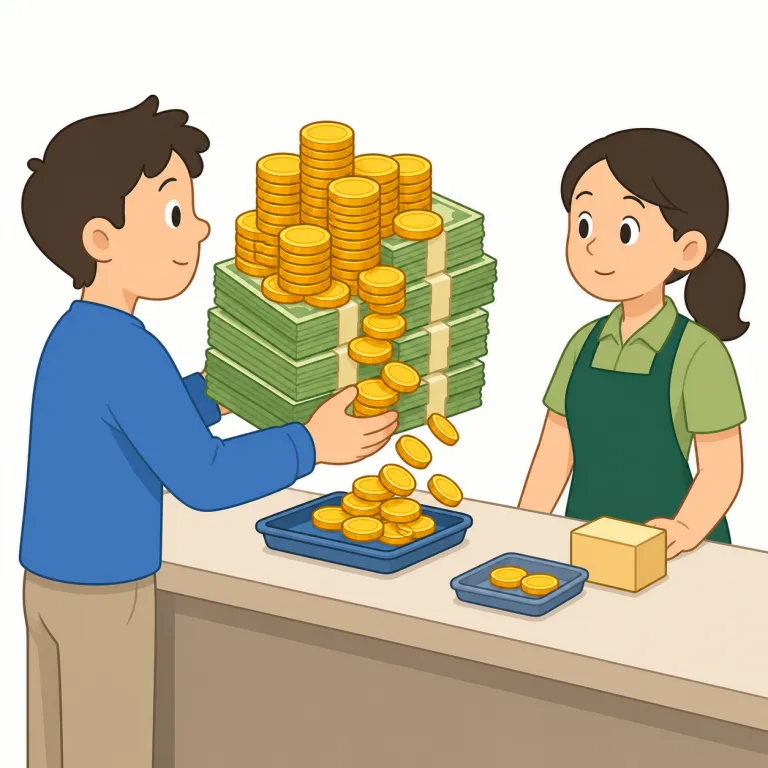 overpayment（過払い・名詞）の覚え方イラスト — over + payment で「払いすぎた分」と分解すると覚えやすい語です