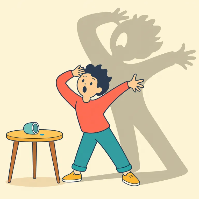 overplay（誇張する・動詞）の覚え方イラスト — "over" が付くと「やりすぎ」の感覚になりやすいので、まず play の「演じる・振る舞う」に over を重ねて「演じすぎる」と捉えると覚えやすいです