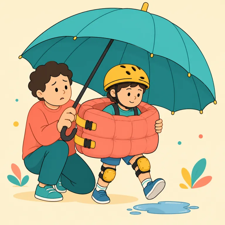 overprotective（過保護な・形容詞）の覚え方イラスト — over- が付くと「やりすぎ」の合図