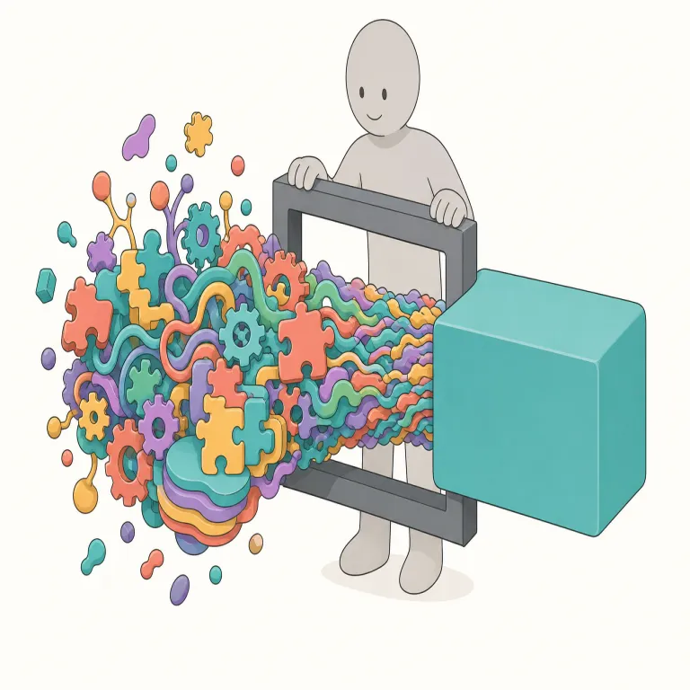 oversimplification（過度の単純化・名詞）の覚え方イラスト — まず core は simplify