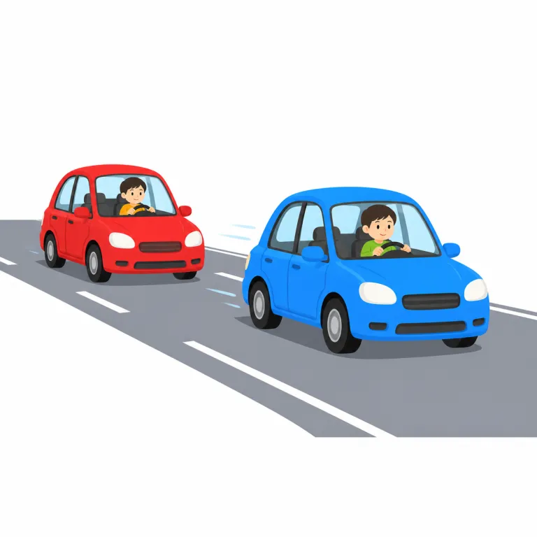 overtake（追い越す・動詞）の覚え方イラスト — overtake は over「越えて向こうへ」+ take「相手の位置を取る」と見ると、後ろから近づき、並び、さらに前へ出る動きがつかめます