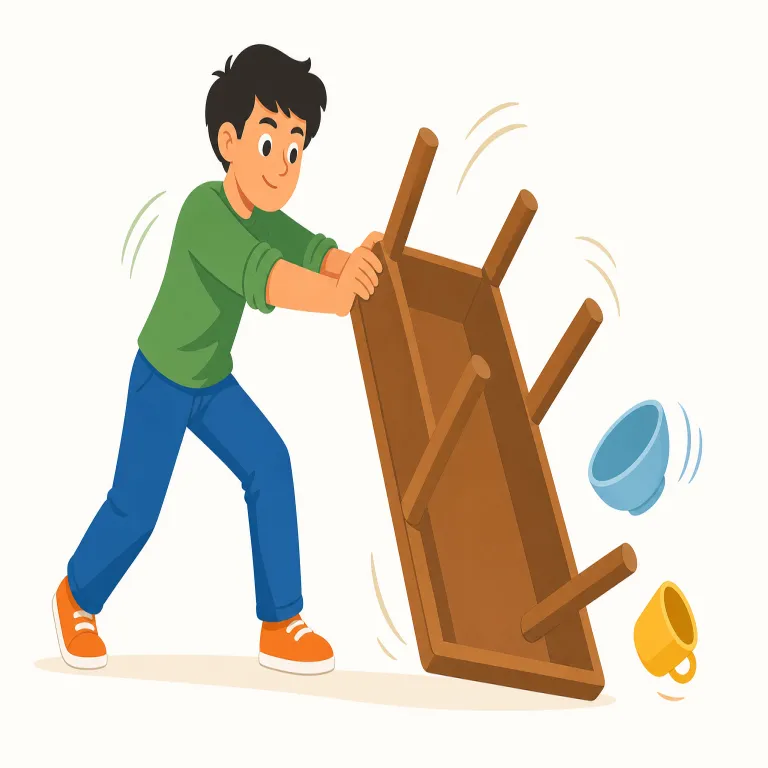 overturns（覆す、ひっくり返す・動詞）の覚え方イラスト — overturns は over + turn で、「turn する」をさらに向こう側まで回して、向きも結論も逆転させる感覚で覚えると残りやすい
