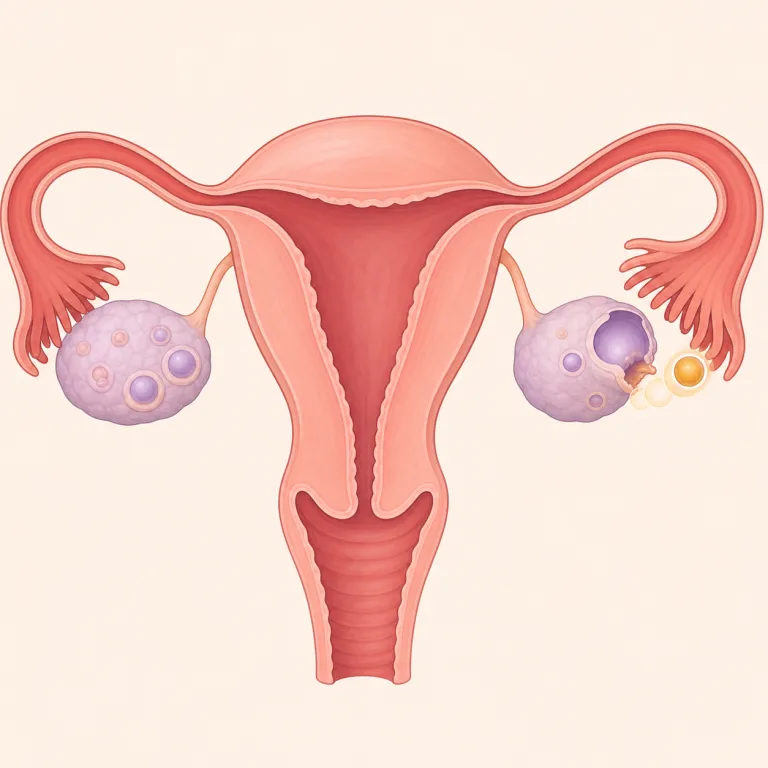 ovulate（排卵する・動詞）の覚え方イラスト — ovary（卵巣）や ovulation（排卵）を見たことがあれば、ovul- は『卵・排卵』まわりの形だとまとめて覚えると定着しやすい