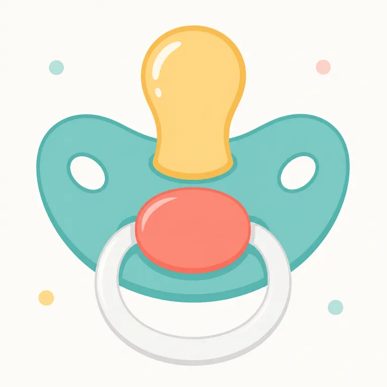 pacifier（おしゃぶり・名詞）の覚え方イラスト — pacifier は pacify「なだめる、落ち着かせる」に -er「〜する物」が付いた形で、「赤ちゃんを落ち着かせる物」と考えるとおしゃぶりにつながります