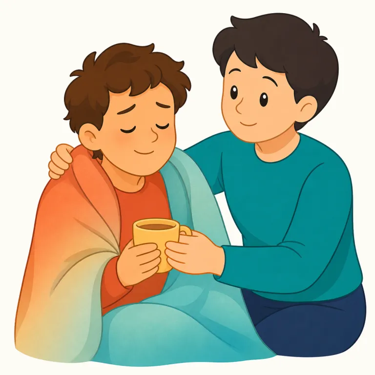 pacify（なだめる・動詞）の覚え方イラスト — この pacify は、怒っている人・泣いている子ども・興奮した動物などを、言葉や行動で落ち着かせる意味です