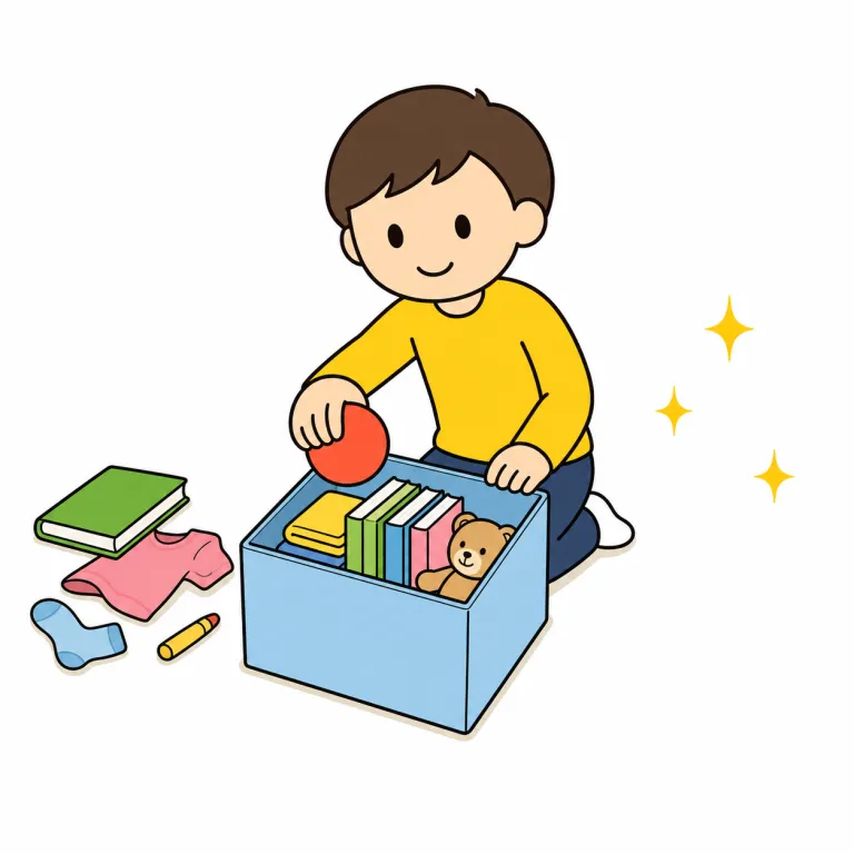 pack up（片づける・phrasal_verb）の覚え方イラスト