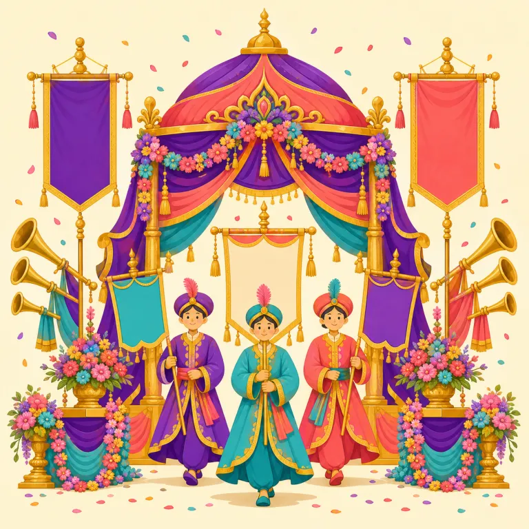 pageantry（華やかさ・名詞）の覚え方イラスト — pageant（華やかな催し・パレード・美のコンテスト）を知っていると覚えやすい語です