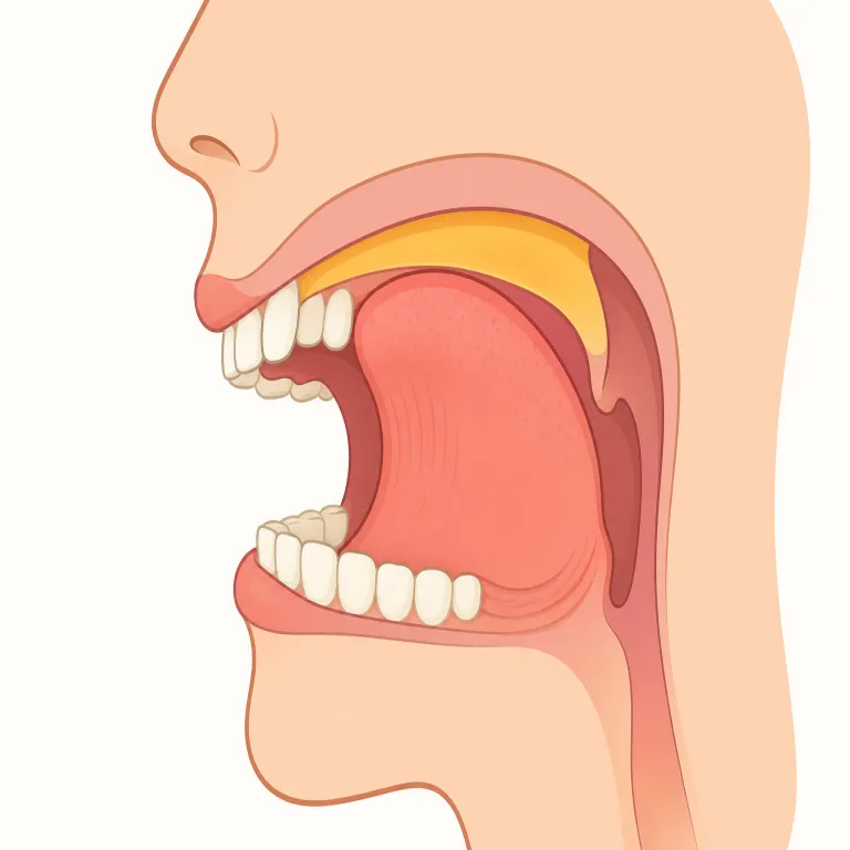 palatal（口蓋の、口蓋音の・形容詞）の覚え方イラスト — palatal は音声学と医学の両方で「口の天井まわり」を説明する形容詞としてまとめて覚えると残りやすいです