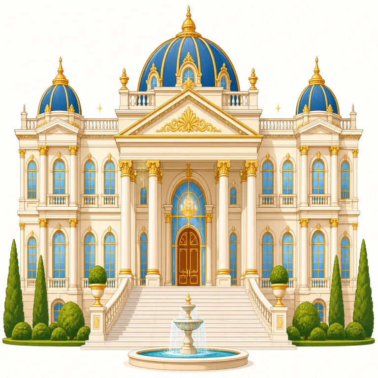 palatial（宮殿のような・形容詞）の覚え方イラスト — palatial は palace「宮殿」+ -ial「〜に関する、〜のような」と分けると覚えやすい語です