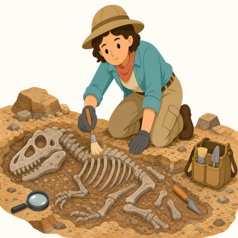 paleontologist（古生物学者・名詞）の覚え方イラスト — 長い語ですが、後ろの -logist は biologist, geologist, psychologist と同じで『研究者・専門家』