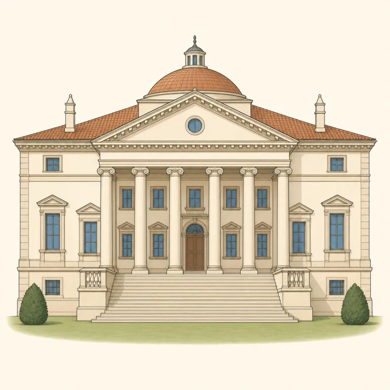 palladian（パラーディオ様式・形容詞）の覚え方イラスト — 固有名詞由来なので、まず Andrea Palladio という建築家名とセットで固定するのが近道です