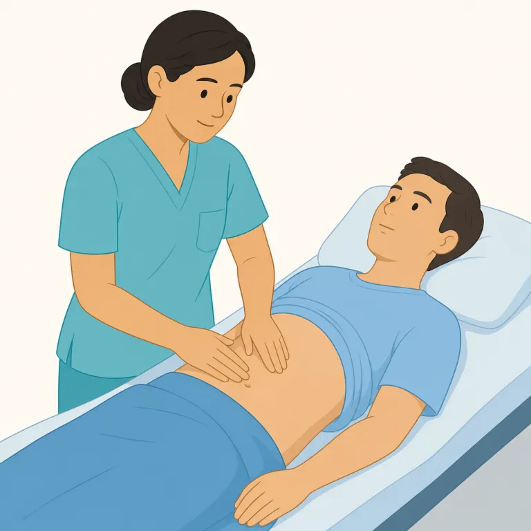 palpation（触診・名詞）の覚え方イラスト — palpation は palpate（触って調べる）の名詞形だと押さえると覚えやすいです