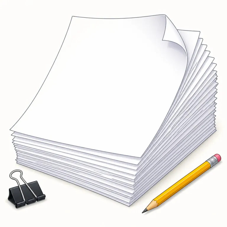 paper（紙・名詞）の覚え方イラスト — この語義では、paper を「情報が載る前の素材」としてイメージすると区別しやすくなります