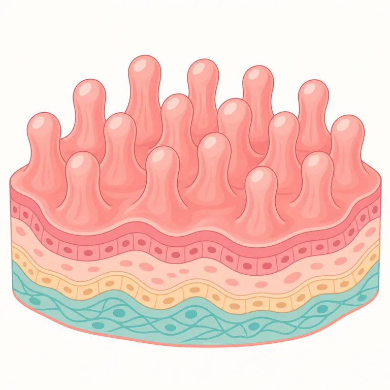 papillary（乳頭状・形容詞）の覚え方イラスト — papilla や papilloma を見たことがあれば、その形容詞版が papillary と押さえると残りやすいです