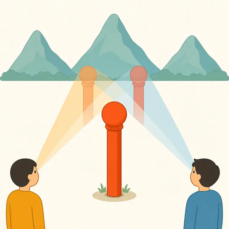parallax（視差・名詞）の覚え方イラスト — `para-` は `parallel` や `parachute` などにも見える形で、「横にずらす・別位置に置く」感覚を持つと整理すると残りやすい語です