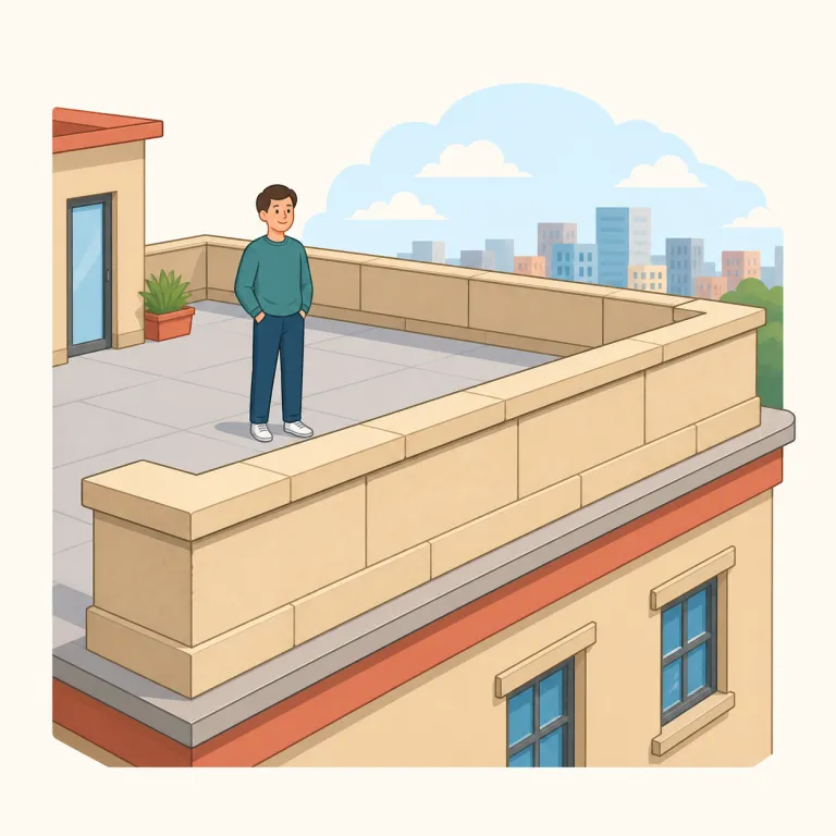 parapet（欄干・名詞）の覚え方イラスト — parapet は「建物の端を守る低い壁」と場面ごと覚えると残りやすいです