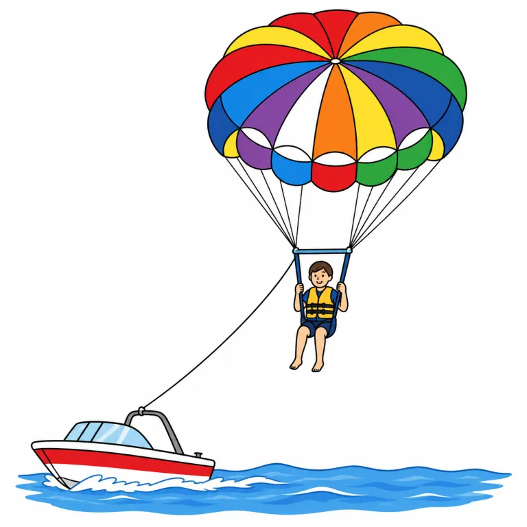 parasailing（パラセーリング・noun）の覚え方イラスト