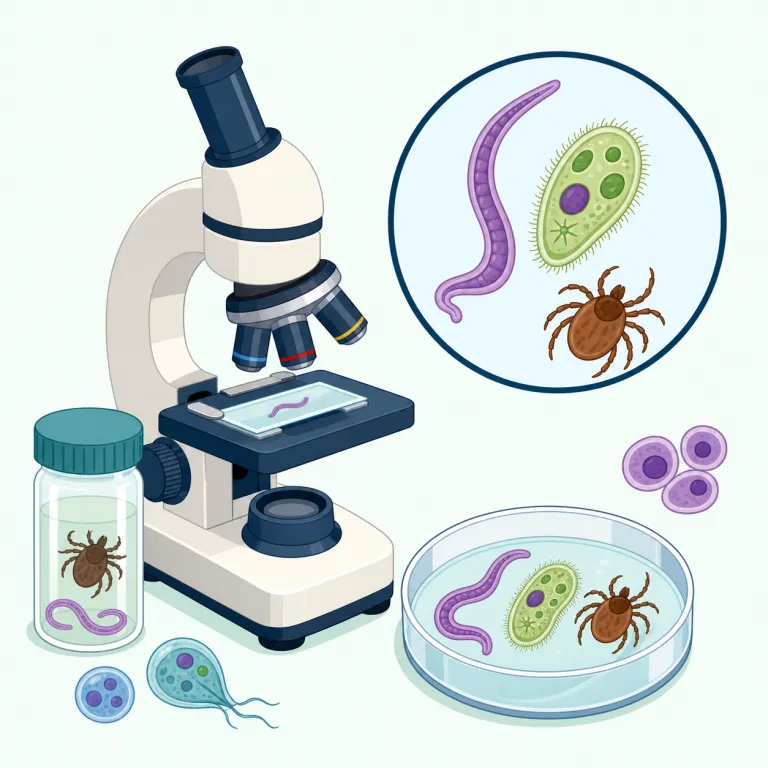 parasitology（寄生虫学・名詞）の覚え方イラスト — このエントリでは parasitology を「寄生虫学」として覚えます