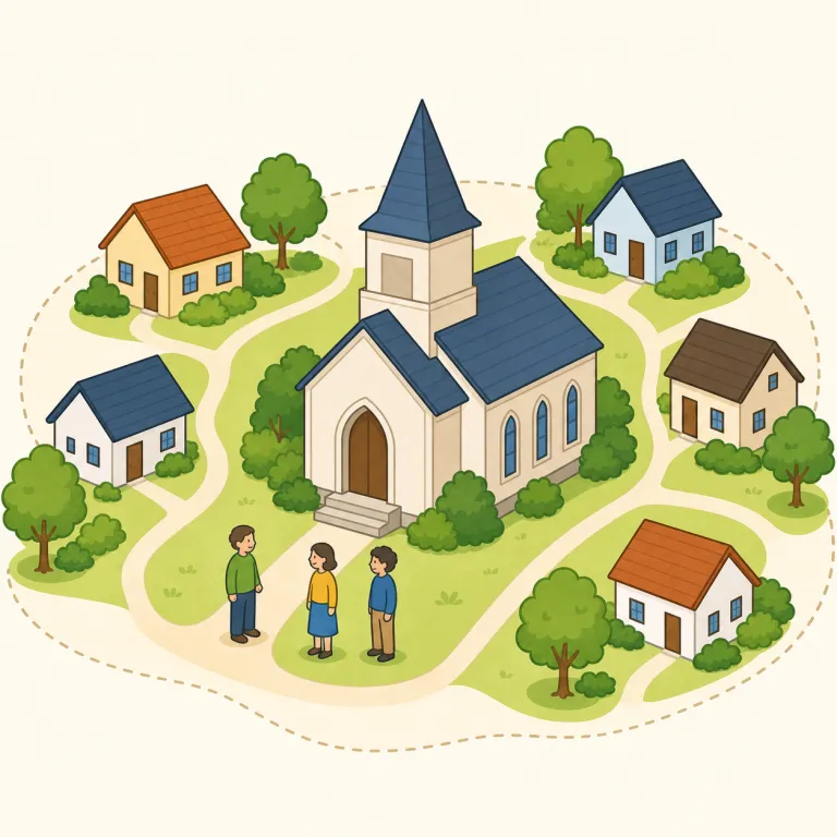 parish（教区・名詞）の覚え方イラスト — parish は「church に結びついた local area」と固めて覚えると残りやすい語です