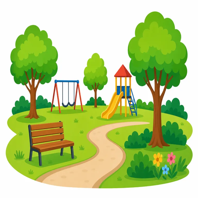 park（公園・名詞）の覚え方イラスト — park は「街の中で人がのびのび過ごすために残された広い場所」と捉えると覚えやすい