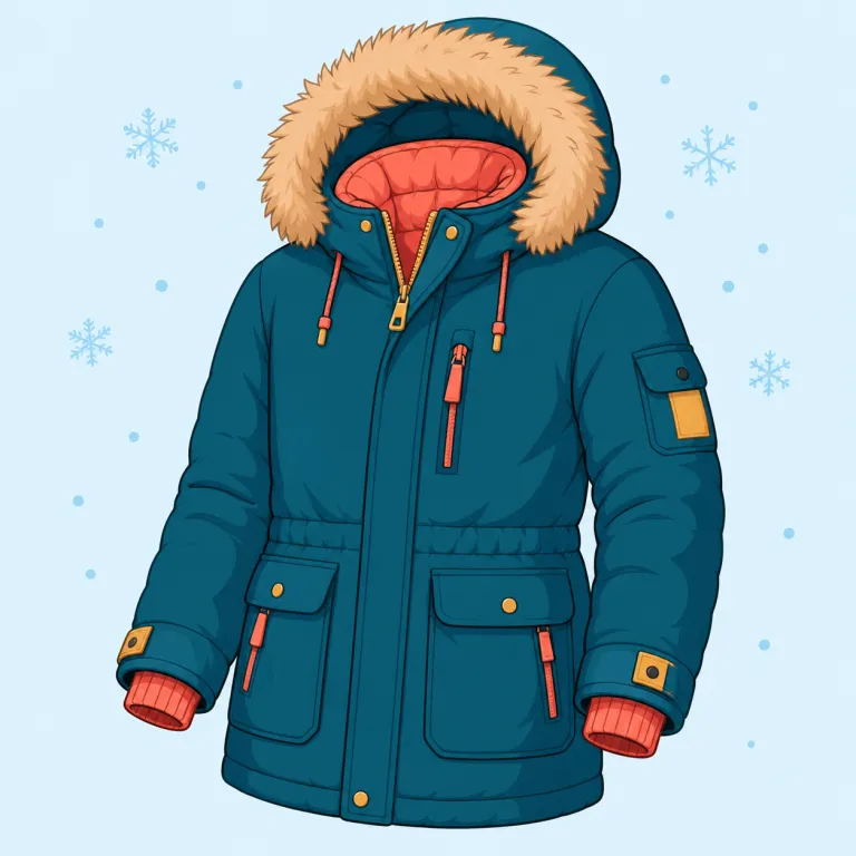 parka（パーカ、防寒用フード付きコート・名詞）の覚え方イラスト — parka は、日本語の「パーカー」よりも coat / jacket 側の語として覚えるとずれにくいです