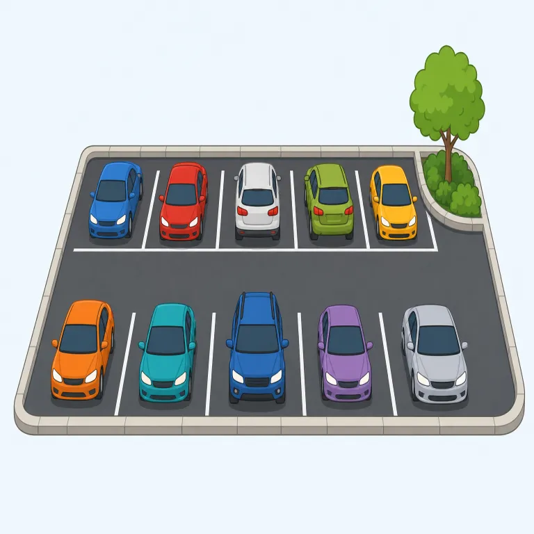 parking lot（駐車場・名詞）の覚え方イラスト — parking は park the car の park と同じで「車を止める」