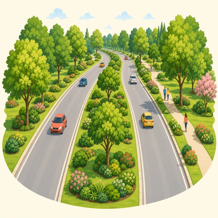 parkway（公園通り / 緑道・名詞）の覚え方イラスト — park と way に分けると覚えやすい語です