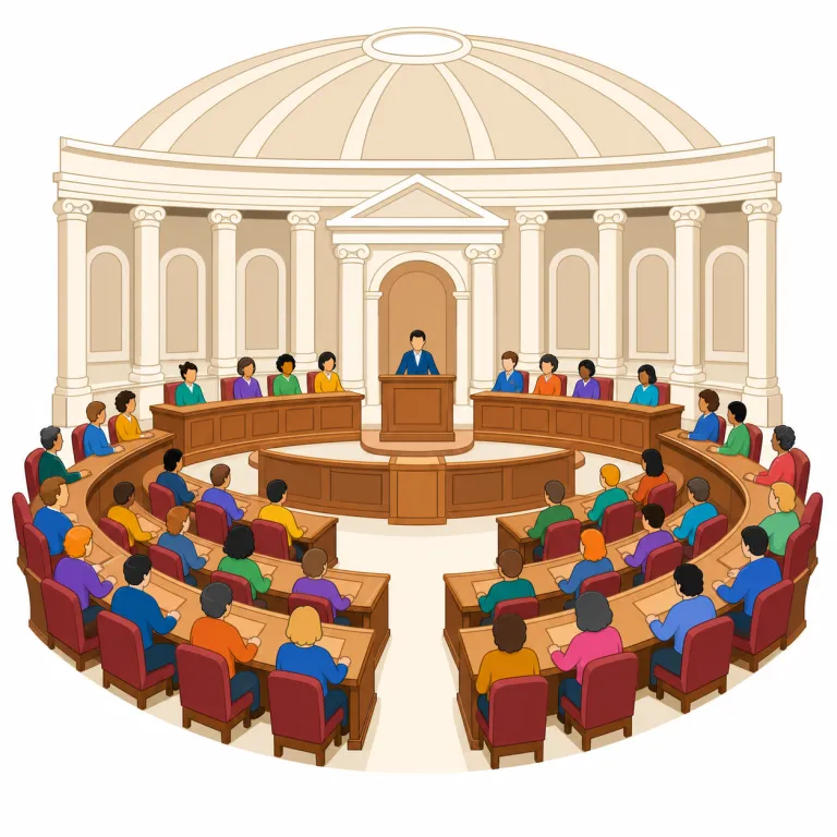 parliament（議会・名詞）の覚え方イラスト — parliament は、法律を審議し制定する議員の集まりとしての「議会」を表します