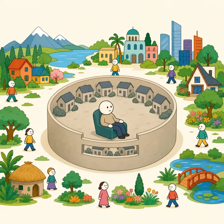 parochial（偏狭な・形容詞）の覚え方イラスト — parochial は parish「教区」と同系で、もとは「教区の、地域の」という意味です