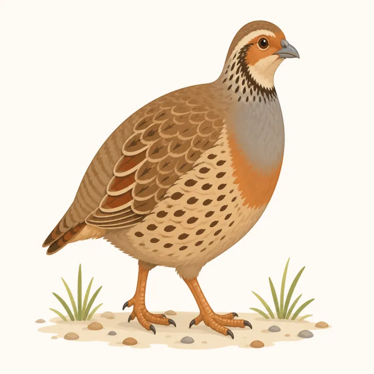partridge（ヤマウズラ・名詞）の覚え方イラスト — 鳥名は単独だと抜けやすいので、quail（ウズラ）・pheasant（キジ）と並べて「地面近くで暮らす、ずんぐりした game bird の一種」とセットで覚えると残りやすいです