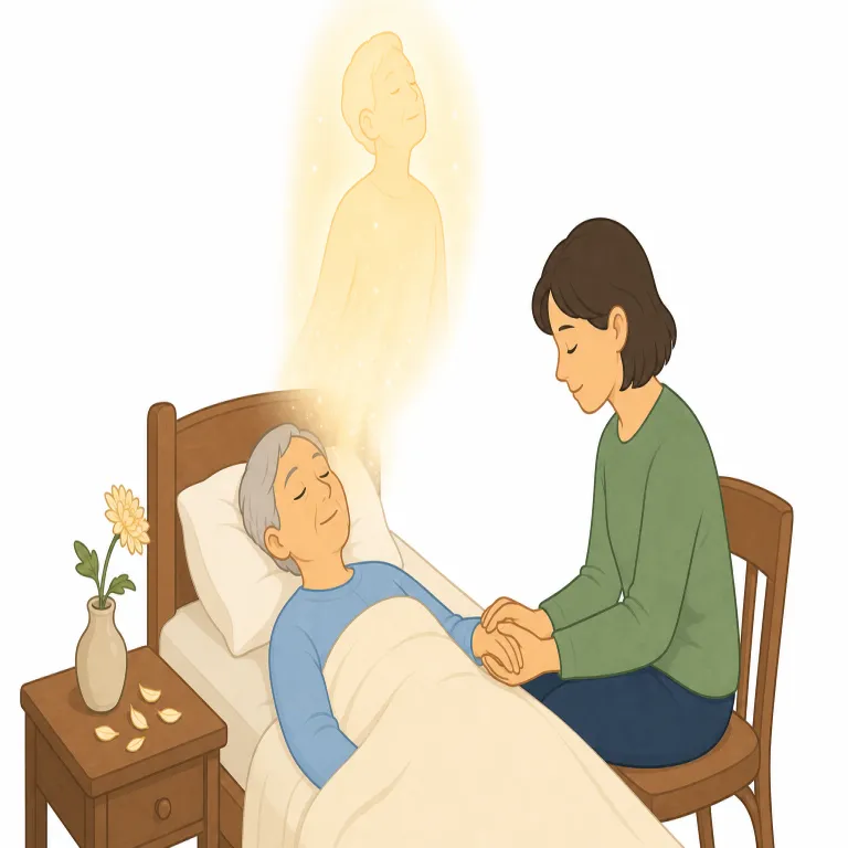 pass away（亡くなる・句動詞）の覚え方イラスト — pass away は、人やペットが「亡くなる」ことを直接 die と言わず、やわらかく丁寧に述べる表現です